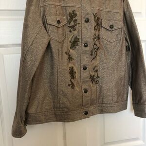 Chico's Metallic Jean Jacket with embroidery jean jacket. Chico’s size 3 large.